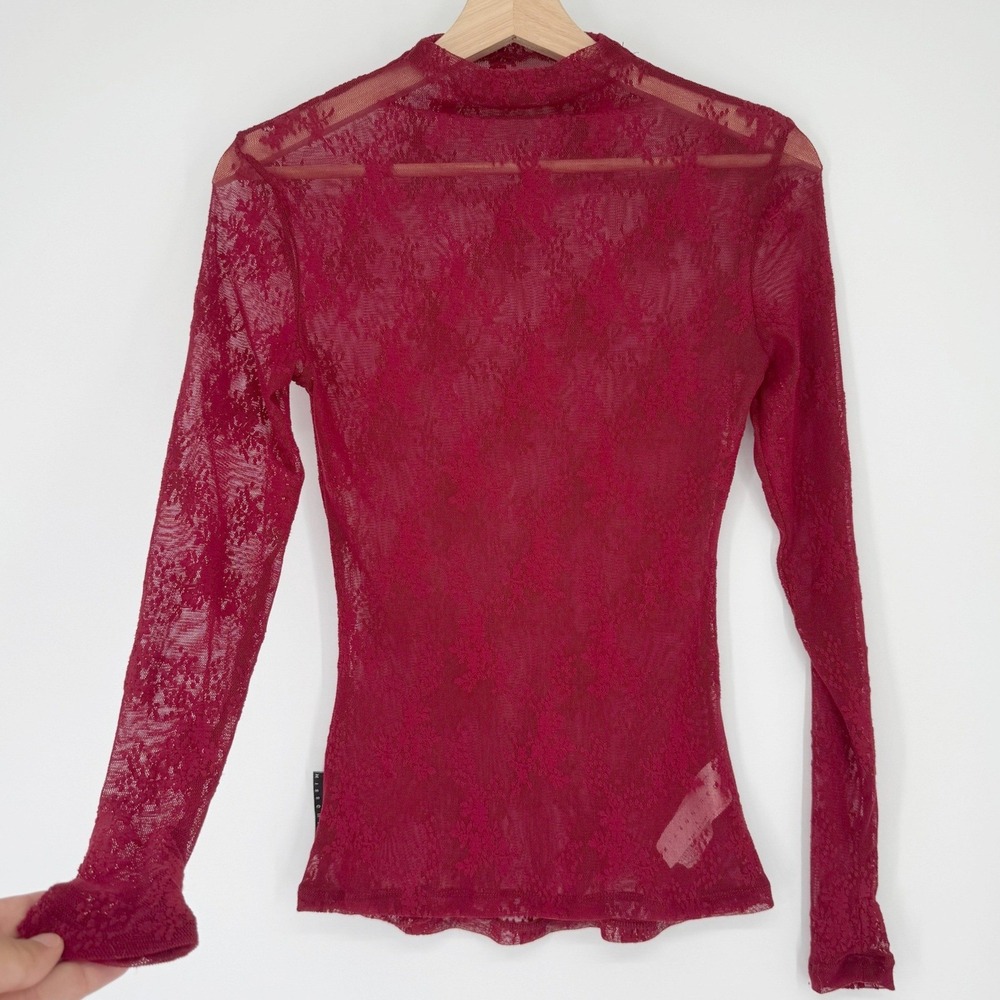 Missguided Sheer Lace Top Sz S Dark Red Long Sleeve Whimsygoth Y2K 90s Layering